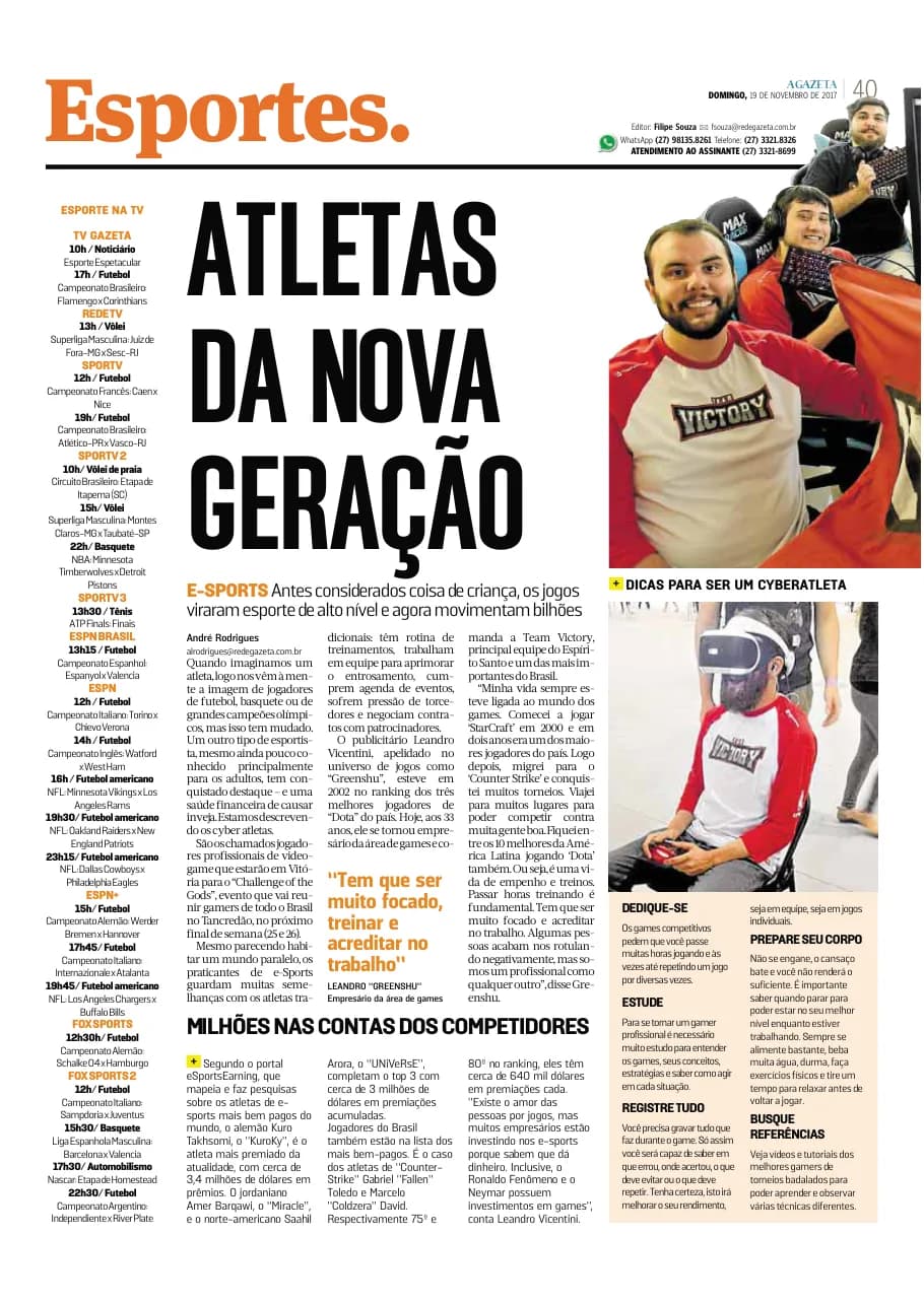 Print da matéria: Atlantes da nova geração / "A equipe capixaba Team Victory é uma das melhores do Brasil"