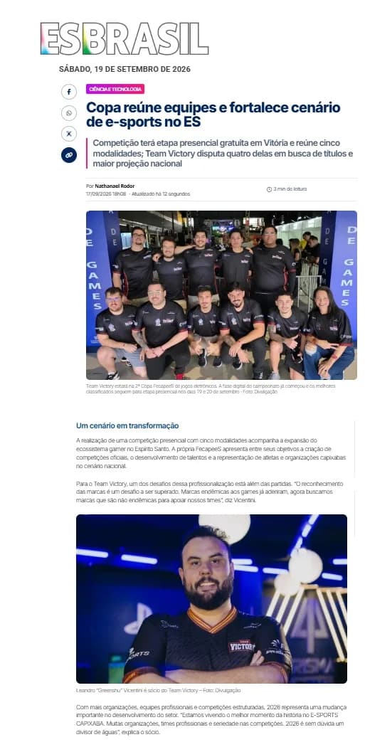 Print da matéria: Copa reúne equipes e fortalece cenário de e-sports no ES