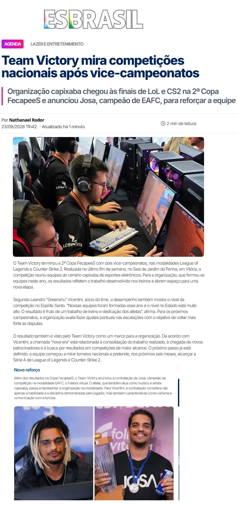 Print da matéria: Team Victory mira competições nacionais após vice-campeonatos