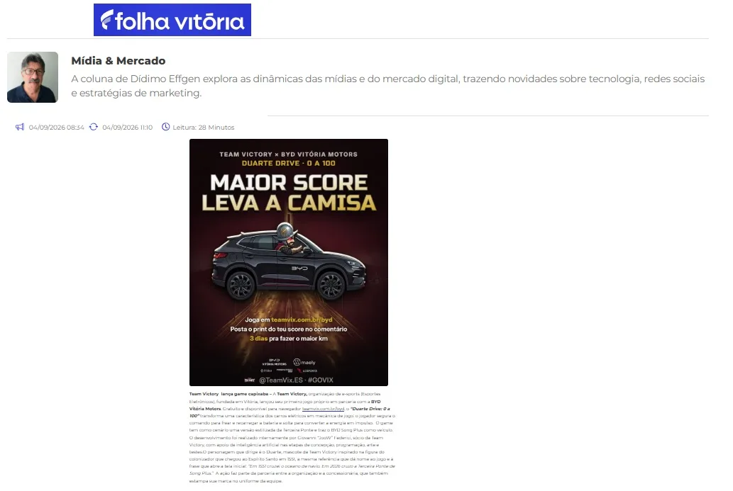 Print da matéria: Team Victory lança game capixaba