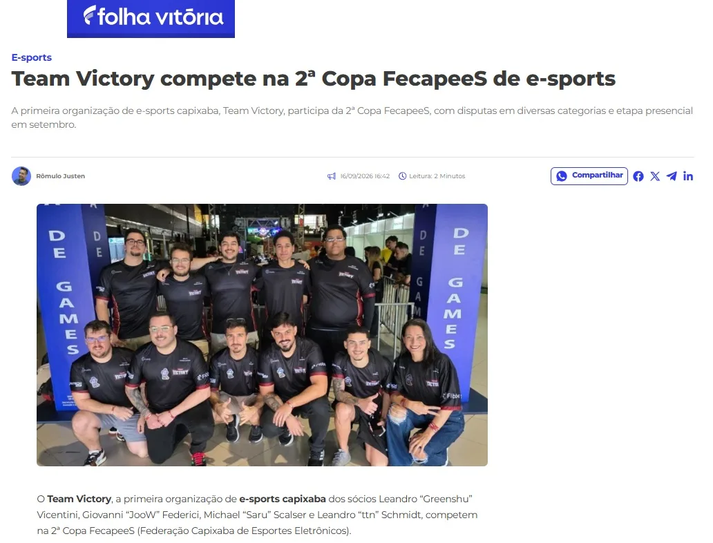 Print da matéria: Team Victory compete na Copa FecapeeS de e-sports